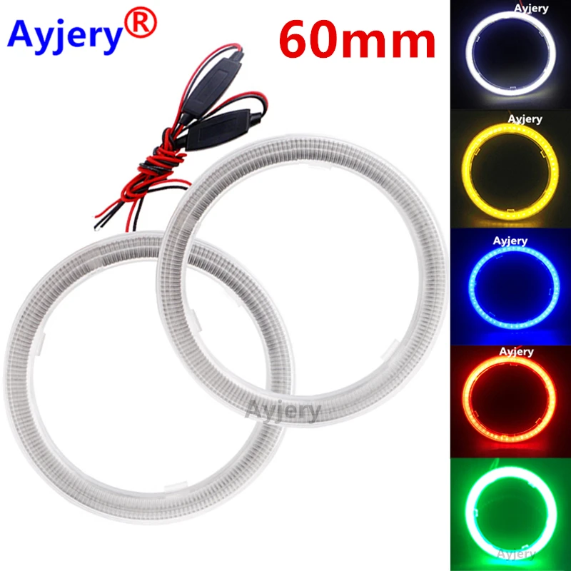 

AYJERY 6CM 4 PCS COB LED Angel Eyes 60MM 12V-30V Auto Halo Ring Car Motorcycle With Cover White Blue Red Green Yellow Mix