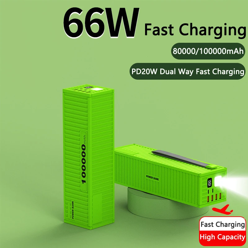 

100000mAh Power Bank 66W Super Fast Charge 4 USB High Capacity Powerbank For Xiaomi Samsung iPhone 15 Portable External Battery