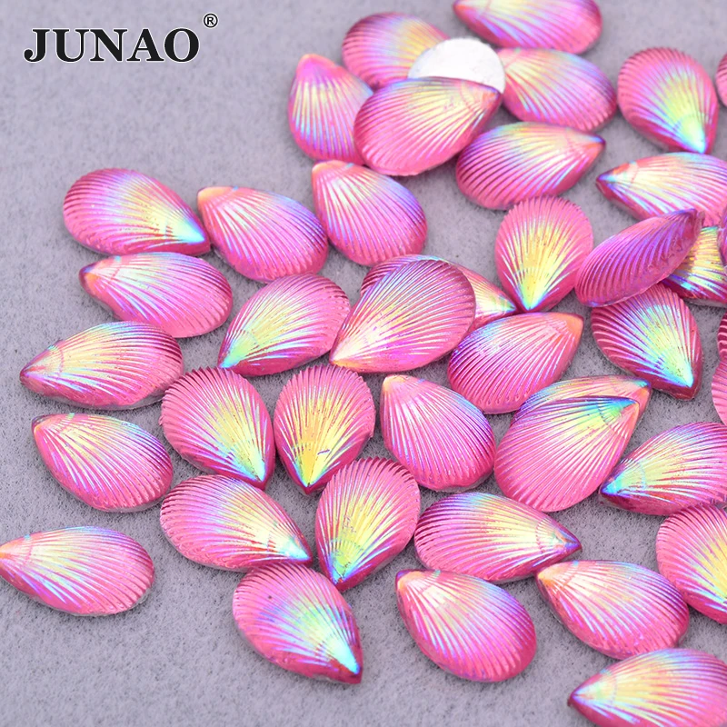 

JUNAO 200Pcs 8*13mm Gitter Pink AB Shell Drop Rhinestones Flatback Resin Scrapbook Beads For DIY Wedding Jewelry Accessories