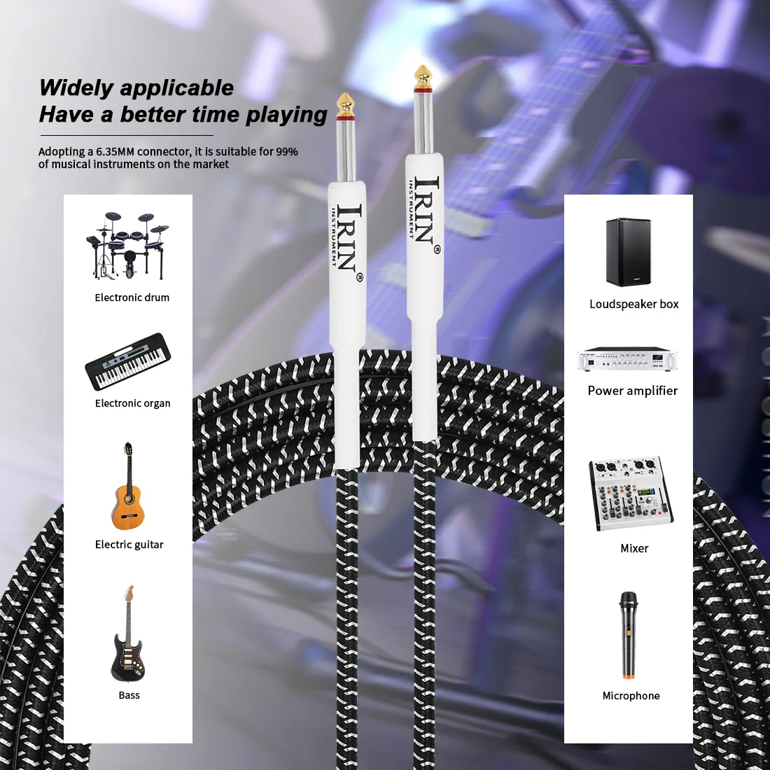 IRIN Braided Noise Reduction Guitar Cable with Double Straight Head Connector