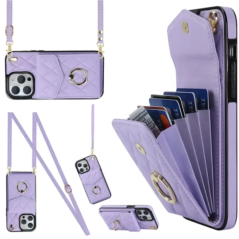 Luxurious Crossbody Lanyard Leather Wallet Phone Case with Cardholder and Flip Cover
