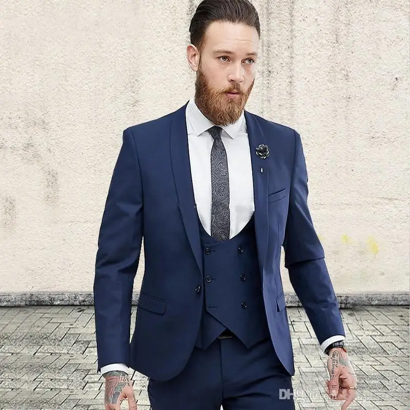 Handsome White Groom Tuxedos Shawl Lapel Groomsmen Men Wedding Dress Fashion Man Jacket Blazer 3 Piece Suit(Jacket+Pants+Vest)