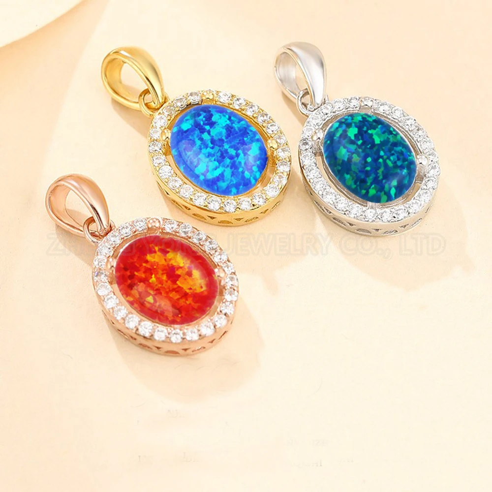 2024 New Synthetic Blue Opal Pendant Oval Shape Classic Design Pendant 925 Silver Plated