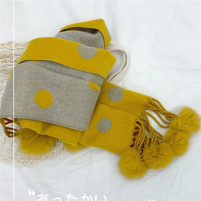 Children's Cashmere Scarf Autumn and Winter New Fashion All-match Trendy Boys and Girls Warm Scarf Wave Point Hanging Ball