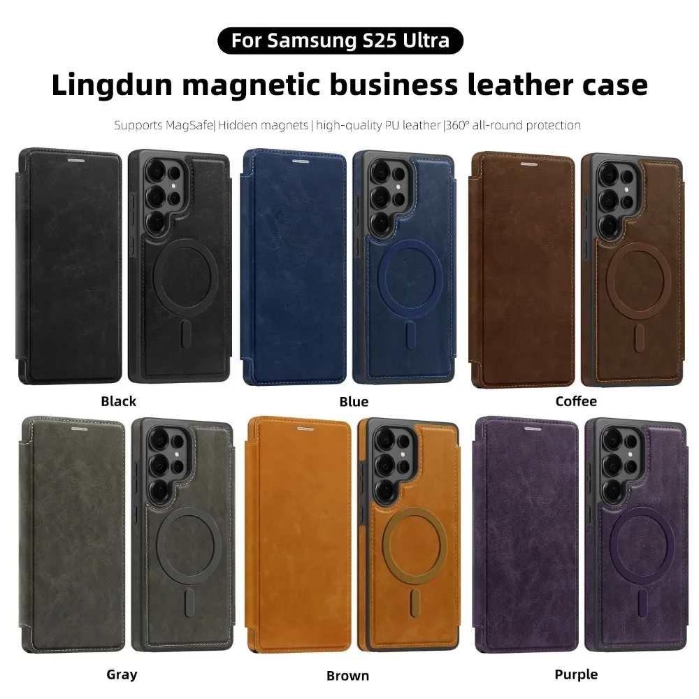 Leather MagSafe Flip Phone Case with RFID Blocking Wallet and Card Holder