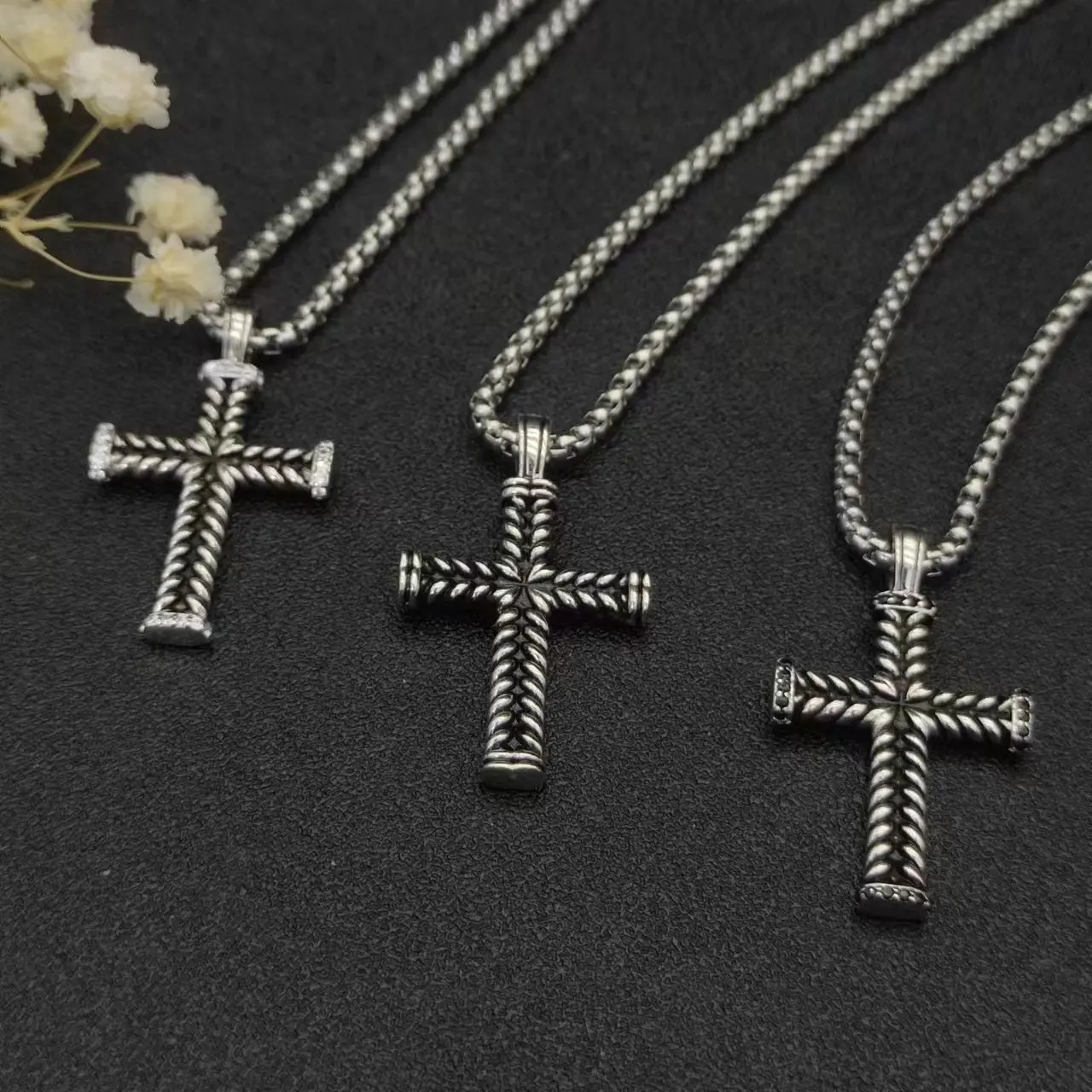 HSC  Vintage Men's Necklace With Copper Cross Pendant Punk Fashion Jewelry Box Chain Birthday Party Gift for Boys
