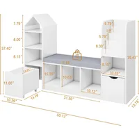 Kids Bookcase and Bookshelf with Reading Nook, Multifunctional Bookcase with 7 Storage Cubbies 2 Movable Drawers 2
