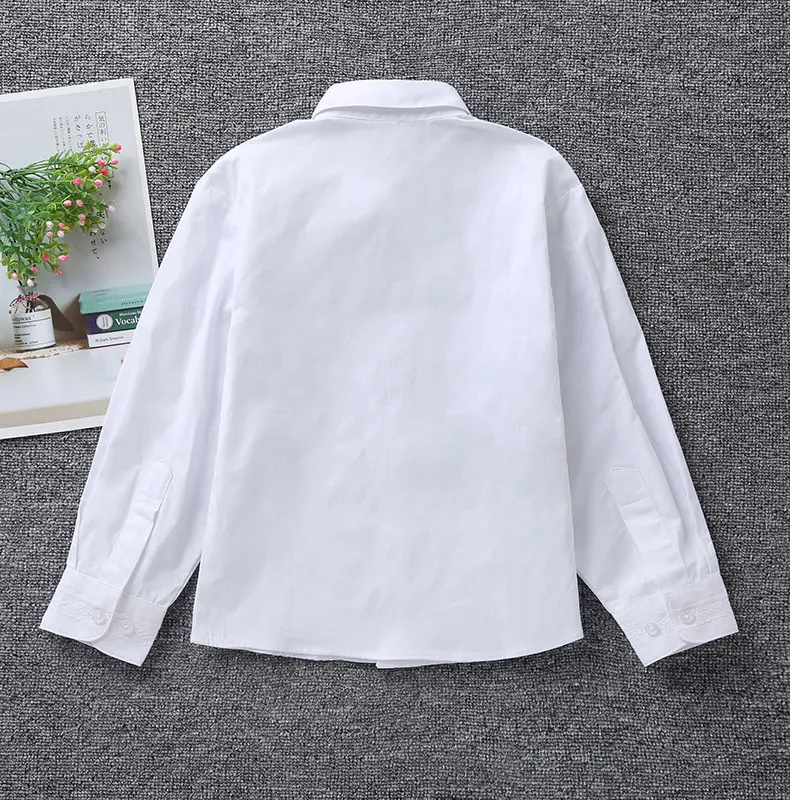 Kids Long Sleeve Shirt Cotton White School Uniforms for Teenage Boys Girl Solid Color Turn-down Basic Blouse Spring Fall Clothes