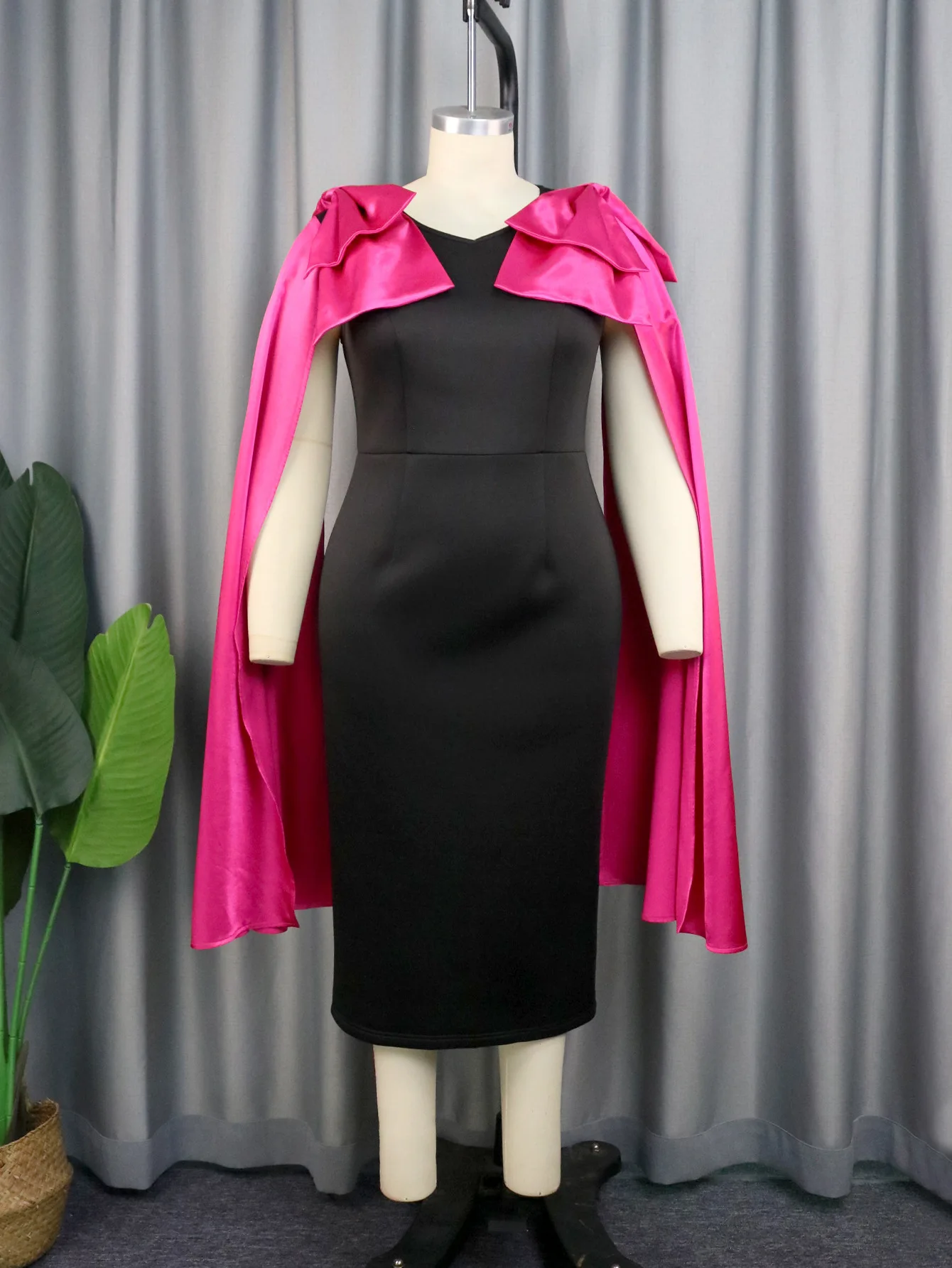 Plus Size Curvy Woman Dress Bow Long Sleeve Cloak Elegant Club Outfit Casual Luxury Gowns 2023 Spring Evening Party Dress