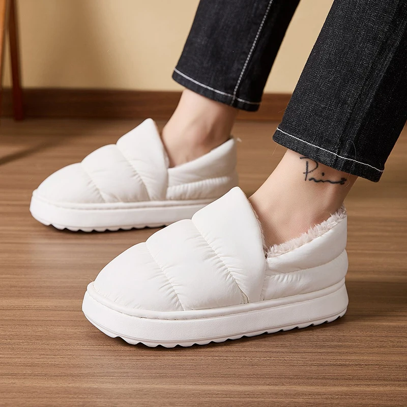 Outdoor Waterproof Cotton Slippers for Women Lightweight Non Slip Warm Home Slippers Woman Slip On Fluffy Winter Shoes Female 45