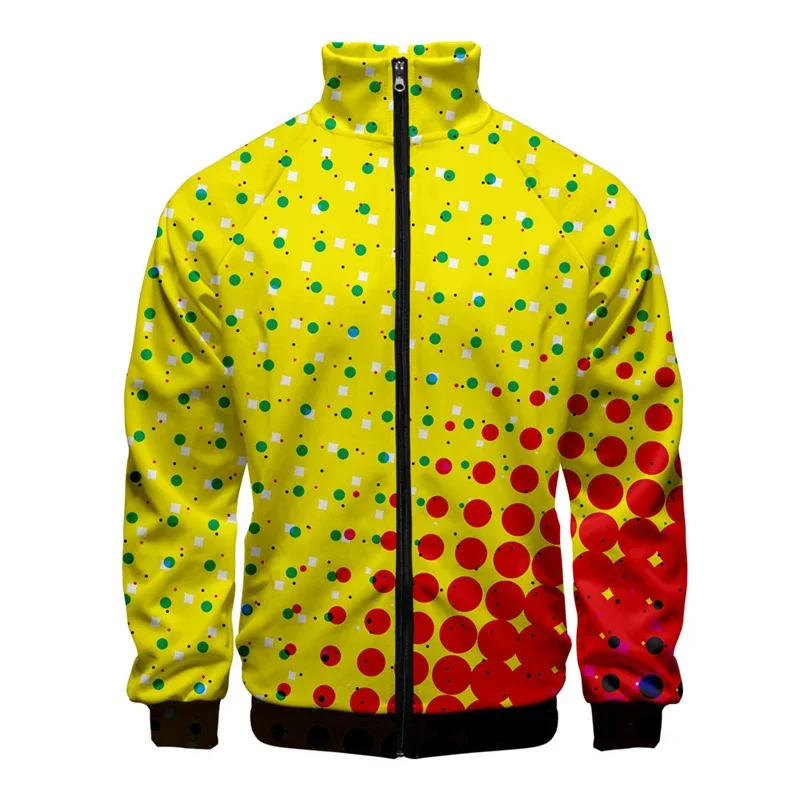 Chaqueta con estampado 3D de lunares de colores para hombre, abrigo de manga larga con estampado de moda pop, chaquetas de calle de gran tamaño para primavera y otoño, chaquetas con cremallera