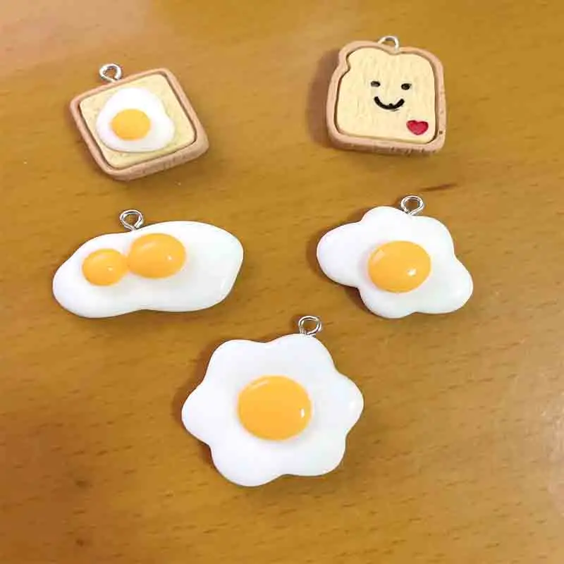 

10pcs 3D Simulation Bread, Poached Eggs, Double Yolk Eggs Charms For Pendant DIY Earrings Necklace Jewelry Accessories Finding