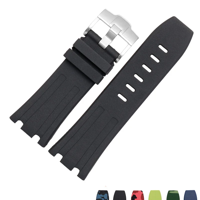 28mm Black Blue 15703 Nature Rubber Silicone Watchband Men Watch Strap