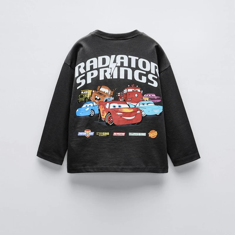 Spring Fall Kids Clothing Long Sleeve Tees Tops Printed Cartoon Car Baby Boys Crewneck Pullover Base Shirt Children's Clothes 3