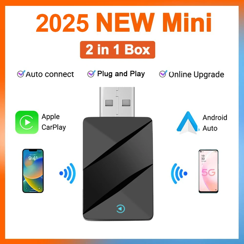 2In1 Wireless CarPlay Android Auto Adapter USB Dongle Smart Mini Box ...
