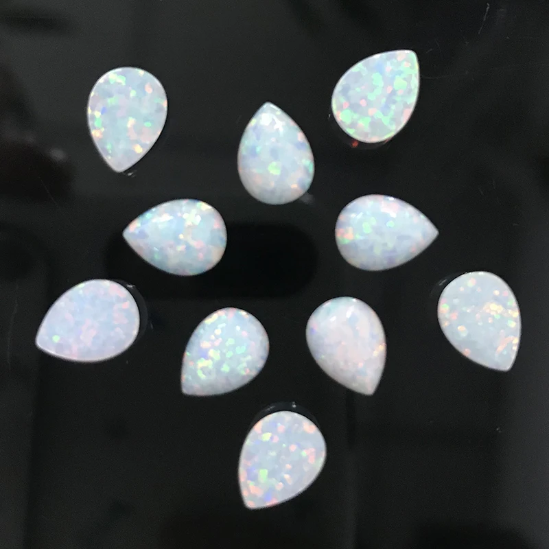 

50pcs/Lot 2x3mm-10x14mm Pear Shape OP17 Snow White Opal Lab Created Flat Bottom Cabochon Cut Fire Opal Stones For Jewelry