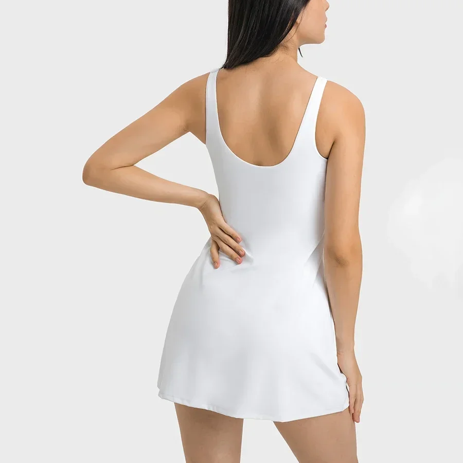 Tennis Dress Women Summer Workout Golf Dress Built-in Bra & Shorts With Inner Pockets Sleeveless Athletic Dresses