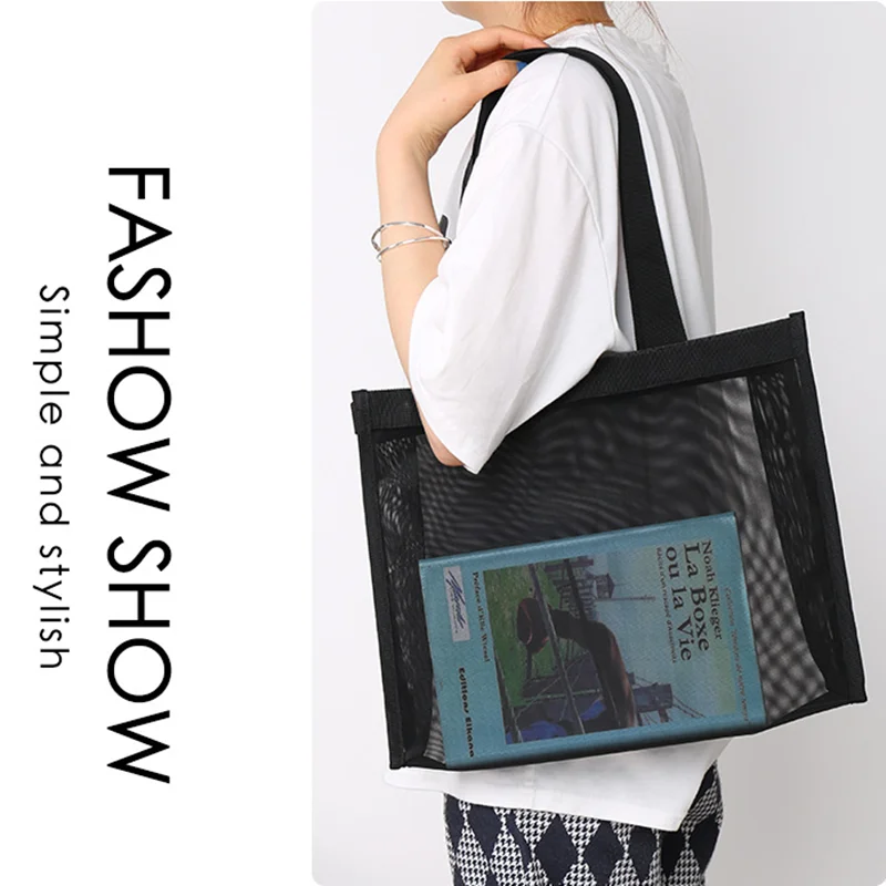 

Transparent Nylon Mesh Shopping Bag Transparent Large Capacity One Shoulder Handbag Breathable Beach Travel Storage Bag