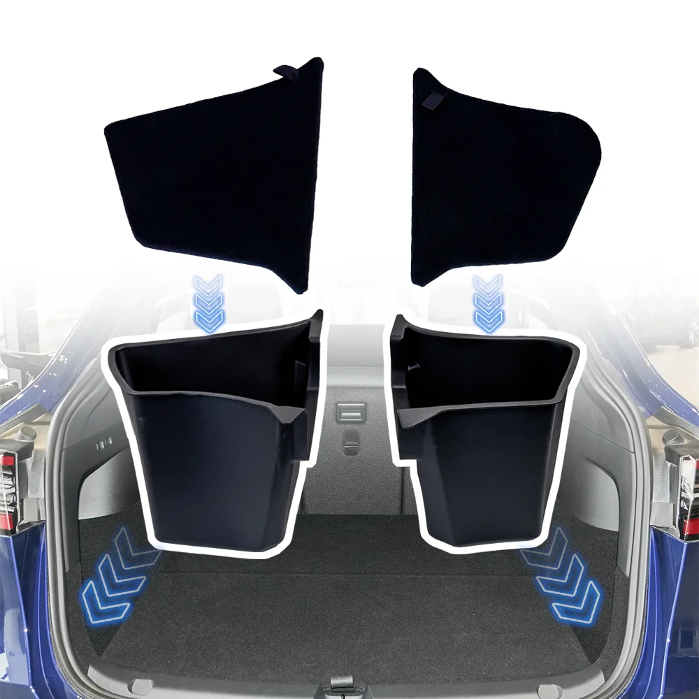 Tesla New Model Y 2025 출시 Juniper 후면 트렁크 측면 보관함(플로킹 또는 TPE 뚜껑 커버 및 Drawstring 포함)
