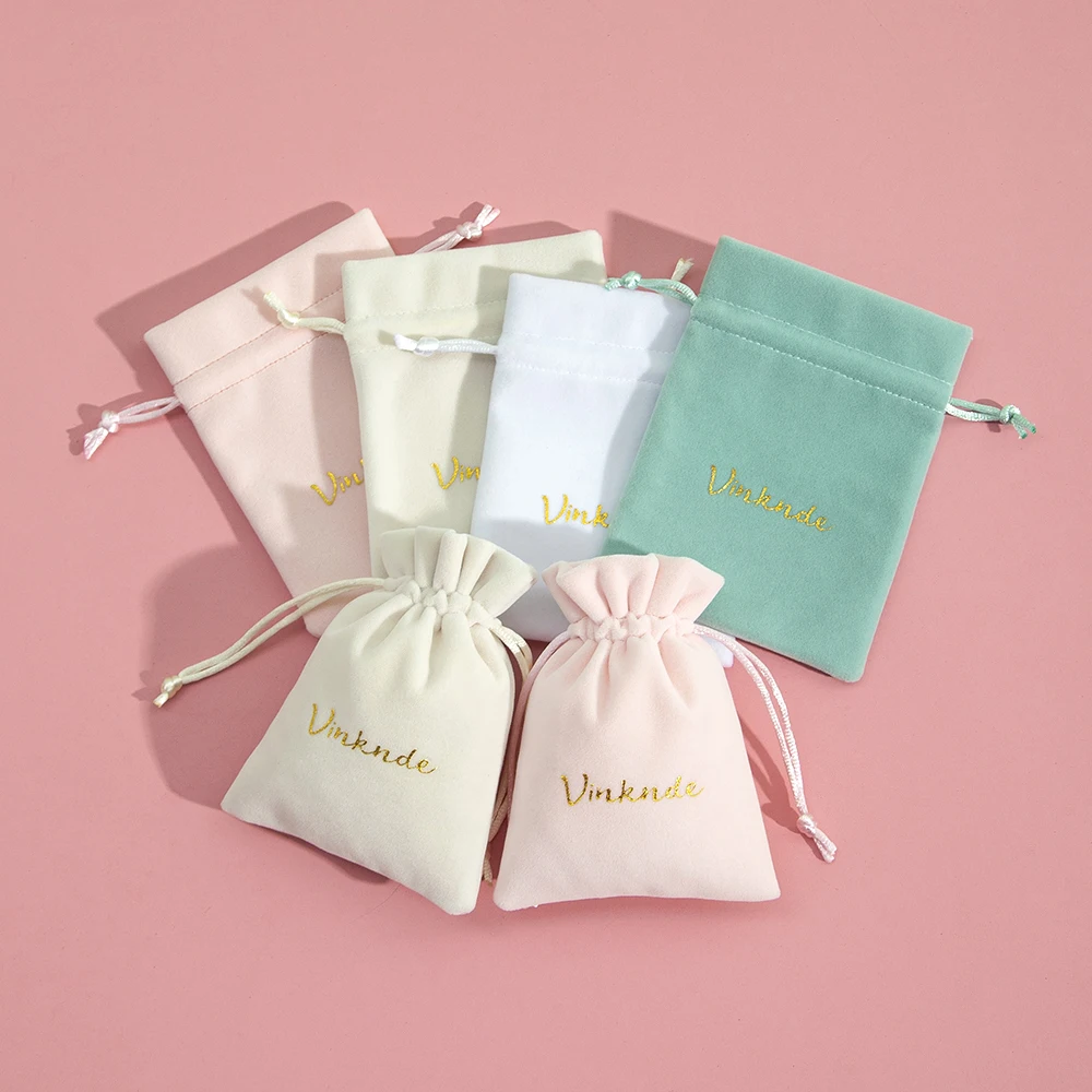 Custom Logo Jewelry Velvet Drawstring Bag Ring Earrings Gift Box Packaging Pouches Chic Wedding Favor Cosmetic Candy Organizer