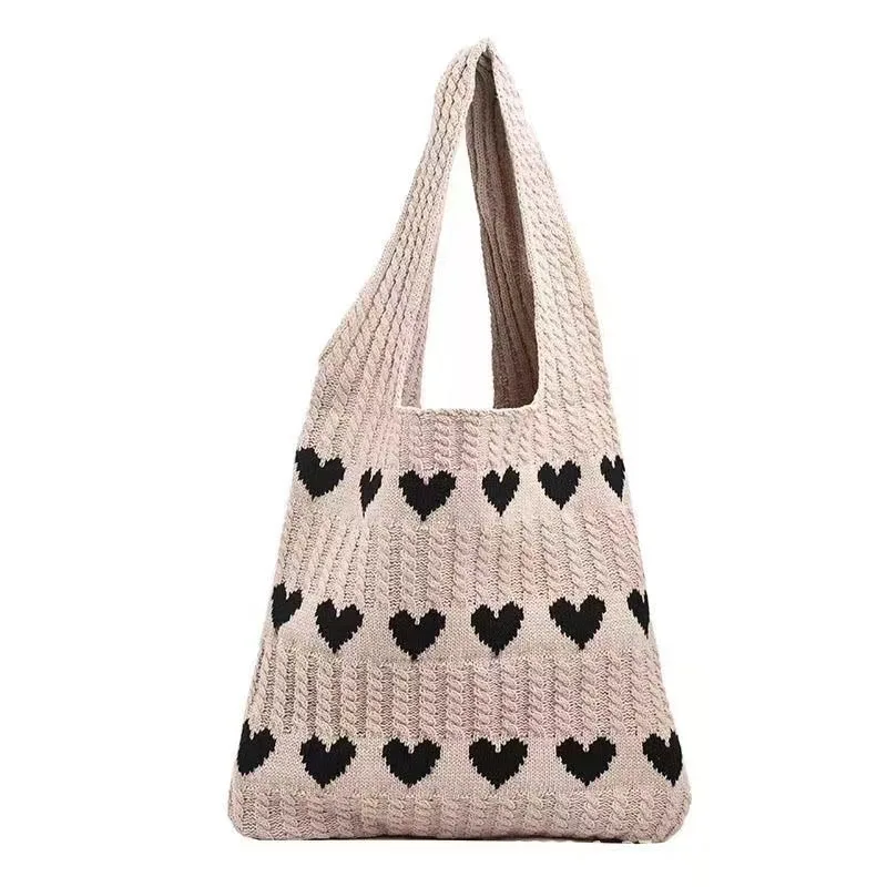 Women's Cute Knitted Love Tote Bag 2024 Spring and Summer Valentine's Day Gift Simple Handwoven Bag French Designer Wholesale