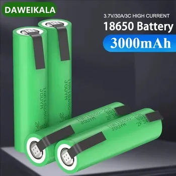 Batteria al litio ricaricabile Inr18650 3000Mah, 18650, 25R, 3,7 V, 30 A ad alta scarica (nickel saldato)