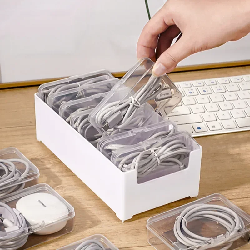 1Set Data Cable Storage Box Home Phone Charger Separate Storage