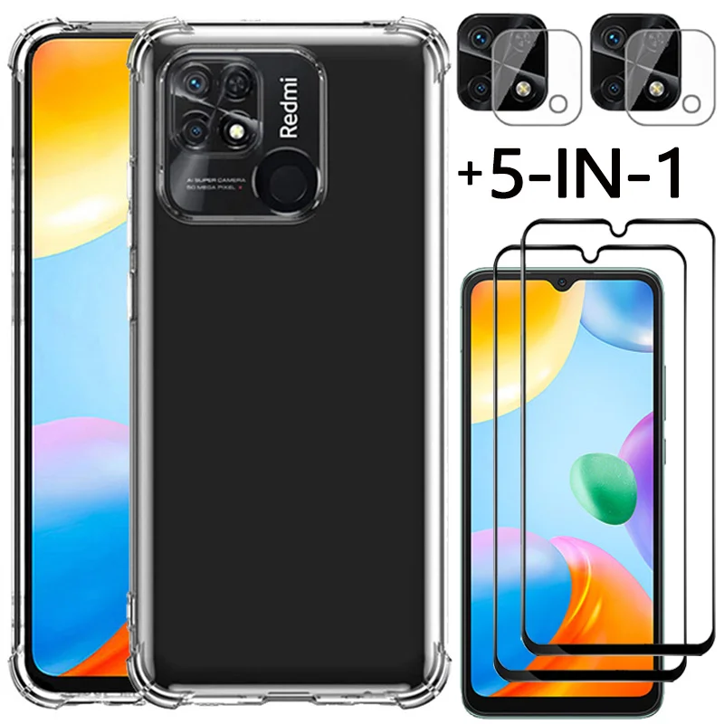 

5-in-1, Glass + Case for Redmi 10C Soft Clear Shockproof Silicone Phone Cases Redmi-10C Xiaomi Redmi 10C Cover Redmi 10 C Case