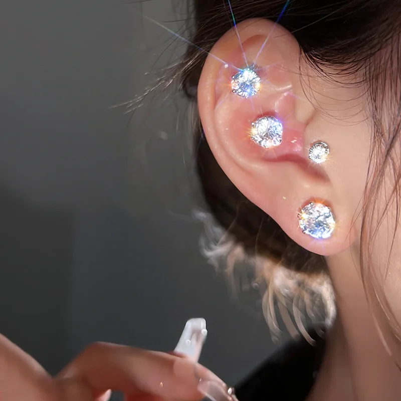 Copper 5 8mm Cube Zirconia Strong Earrings White Ear