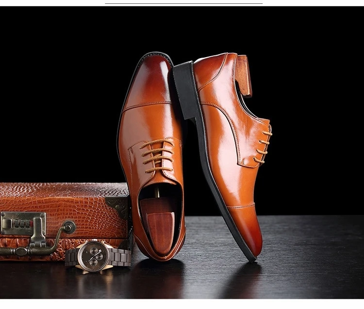 Classic Man Retro Derby Leather Shoes Lace Up Mens Business Dress Office Shoe Fashion Wedding Party Suit Oxfords British Style