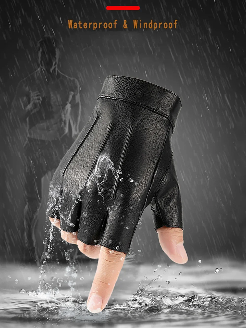 Fingerlose Fahrhandschuhe aus PU-Leder, 1 Paar, Outdoor-Sport-Halbfinger mit rutschfester Schichthandschuh für Männer und Frauen für Motorräder – Detail 8