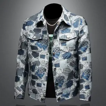Primavera Autunno Moda uomo di alta qualità Giacca casual Cappotto da lavoro con risvolto con bottoni Modello jacquard Plaid Top Giacche da uomo 1