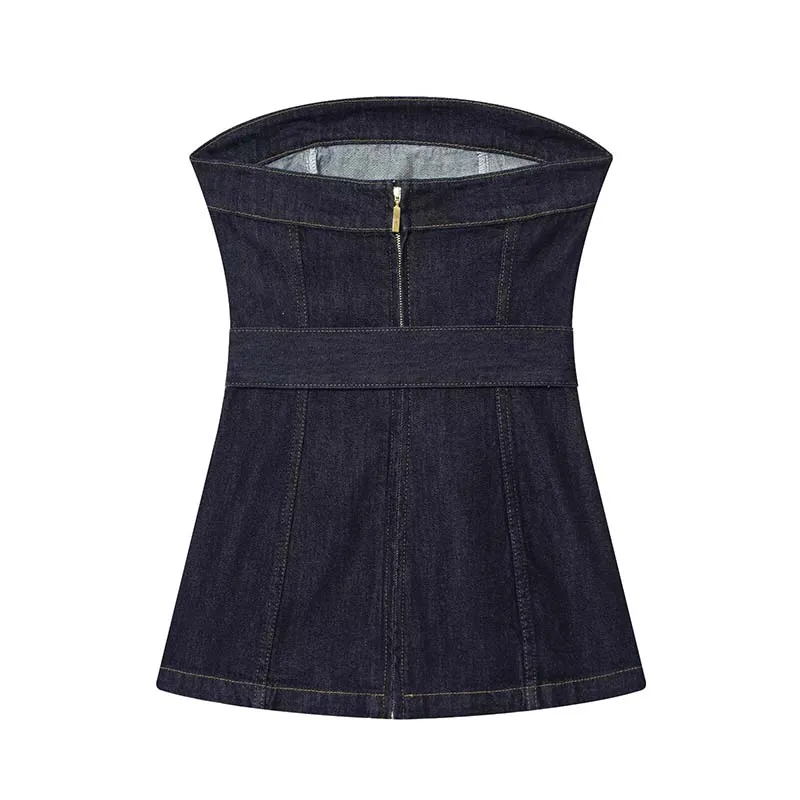 Women 2 Pieces Denim Pants Sets 2025 New Fashion Belt Corset Top+Wide Leg Trousers Women's Suit Chic Casual Woman Outfits ﻿