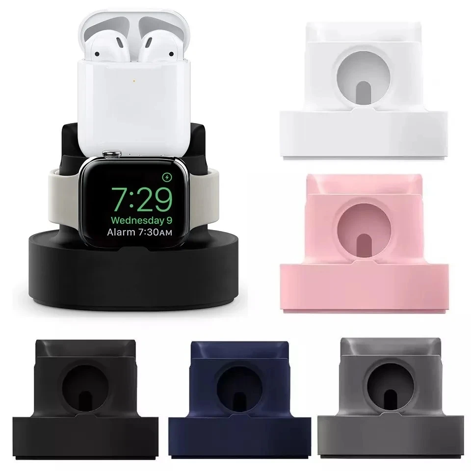 New Upgraded 2-in-1 Silicone Stand for Apple Watch iphone for Airpods Charging Base iwatch Night Dock Ultra 49mm Seires 8 7