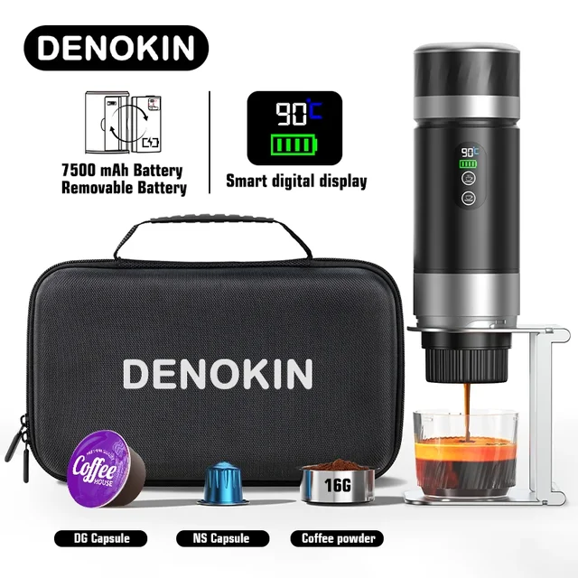 DENOKIN 3-in-1 Portable Espresso Coffee Machine With Digital Display Removable Battery for Car & Home Camping Coffee Maker 1