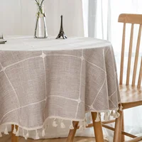Solid Embroidery Lattice Tablecloth Cotton Linen Dust-Proof Checkered Table Cover For Kitchen Dinning Tabletop Decoration 1