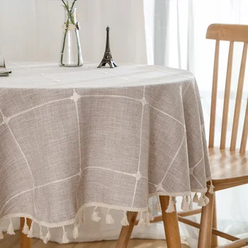 Tovaglia a reticolo ricamato solido Tovaglia a quadretti antipolvere in cotone e lino per la decorazione del tavolo da pranzo della cucina 1