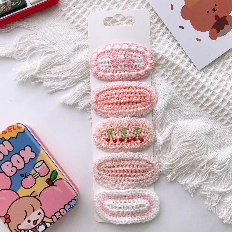 5pcs/set Children Girl Hair Clip European Style Sweet Princess Knit Plush Hair Pin for Kid Girl Kawaii Headwear Hair Accessories 6