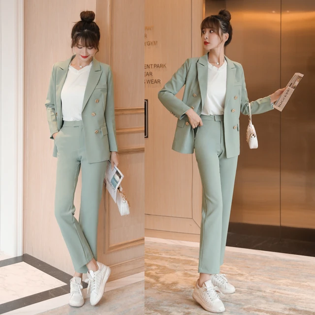 Korean Style Women Two Piece Set Vintage OL Pant Suit Blazer Jacket and  High Waist Pant OfficeWear Female 2 Piece Outfits Suits - AliExpress