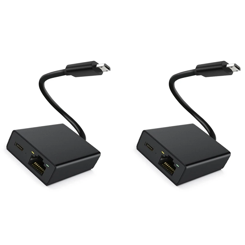 마이크로 USB 네트워크 카드 이더넷 어댑터, 4K 파이어 TV 스틱 이더넷 스위치 라우터용, 2X 마이크로 USB-100M 네트워크 카드