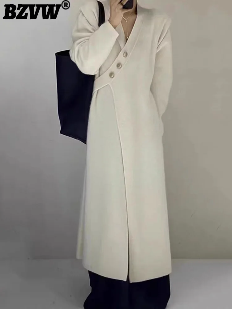 

BZVW French Diagonal Breasted Style Knitted Sweater Women's 2023 Autumn Winter New Trend Designer Long Knit Dress Female 25X2835