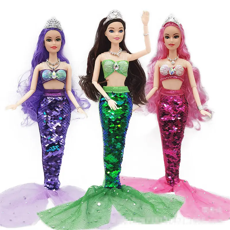 11 Inch Mermaid Doll Full Set Multi Joints Movable 30cm Height Doll with Sequin Skirt Suit Girls Dress Up Toys 2