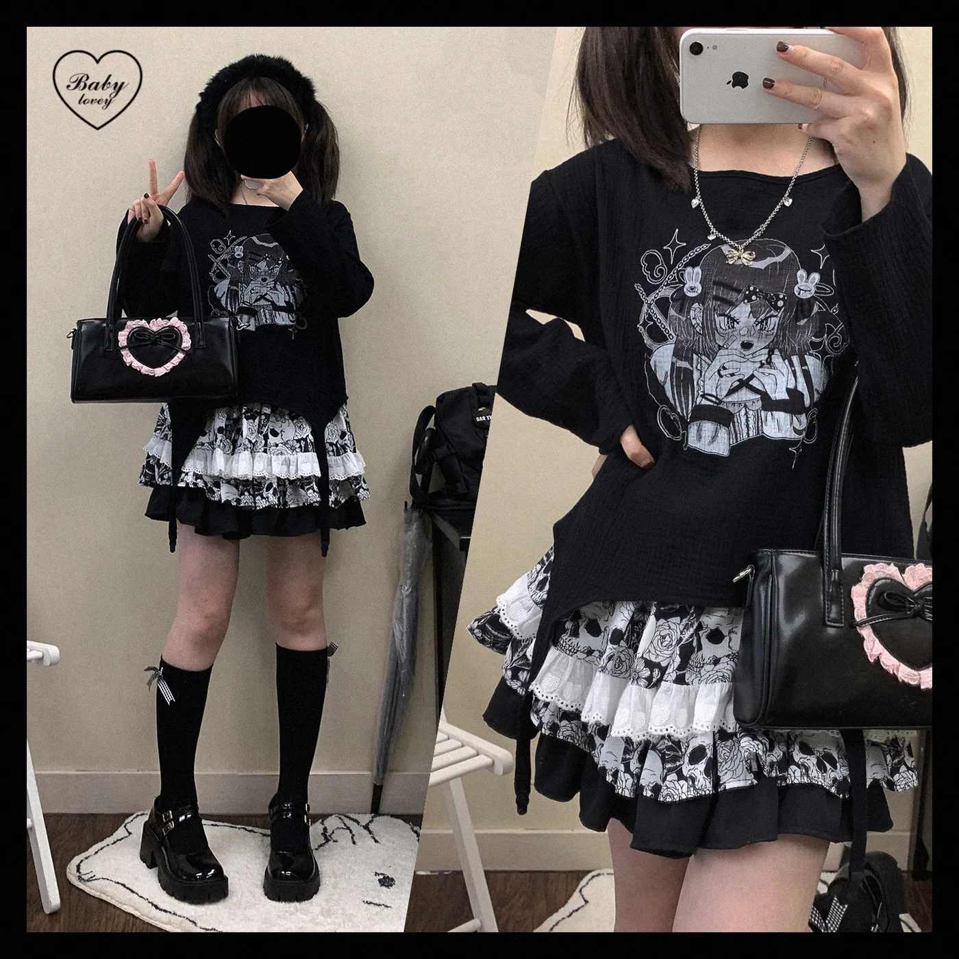 パンクスタイルゴシック夜会服メッシュスカートホルターロリータ  