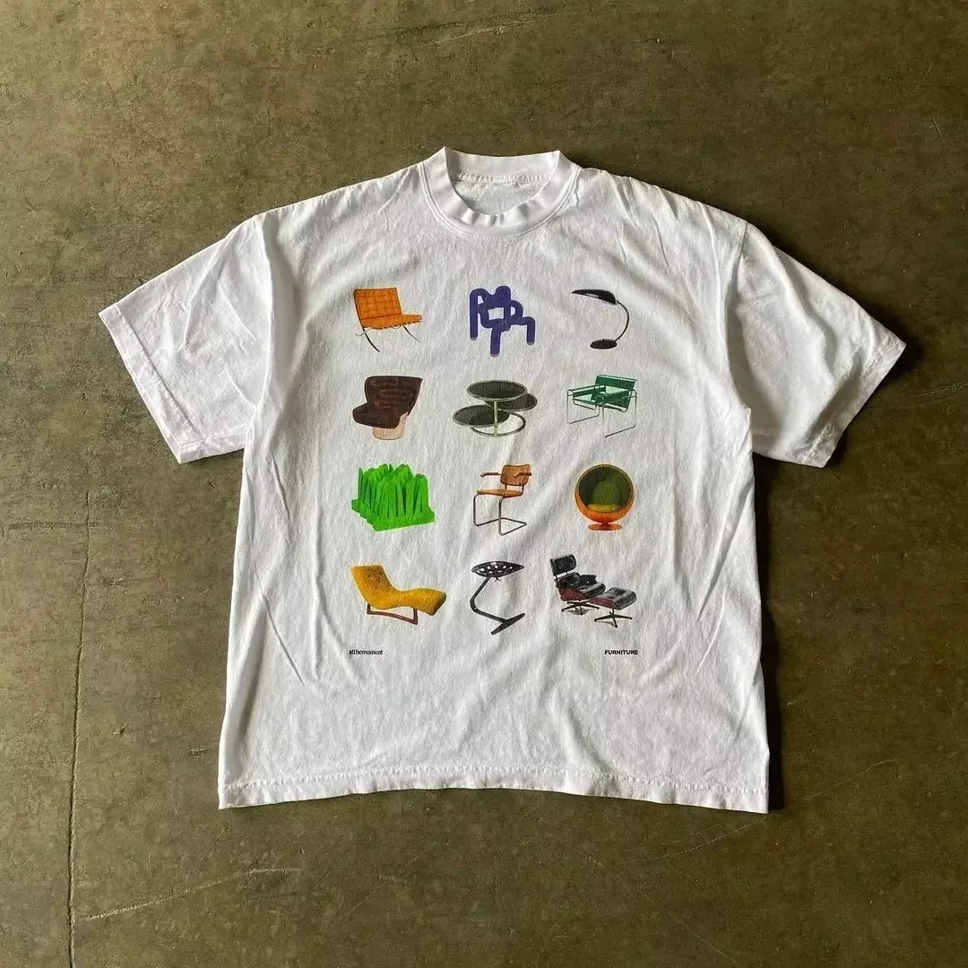 Vintage Fruit Bike Furniture Printed T Shirt Graphic T Shirt High Quality Men's Short Sleeve T Shirt Men's Street Wear Men's Top 4