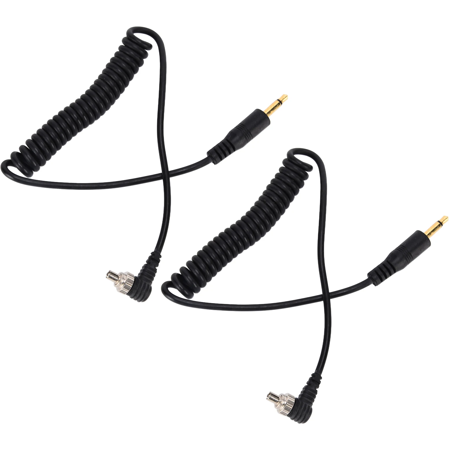 2pcs Universal 3.5mm to Male Flash PC Sync Cable Coiled Cord with Screw Lock for Digital Cameras new