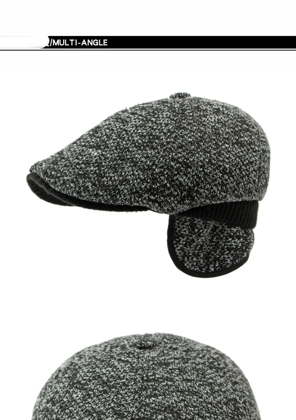 HT4538 Berets Männer Winter Wolle Baskenmütze Hut Dicke Warme Achteckige Earflap Kappe Männliche Gestrickte Hut Ivy Flache Kappe Fleece Gefüttert Baskenmütze Kappen – Detail 5