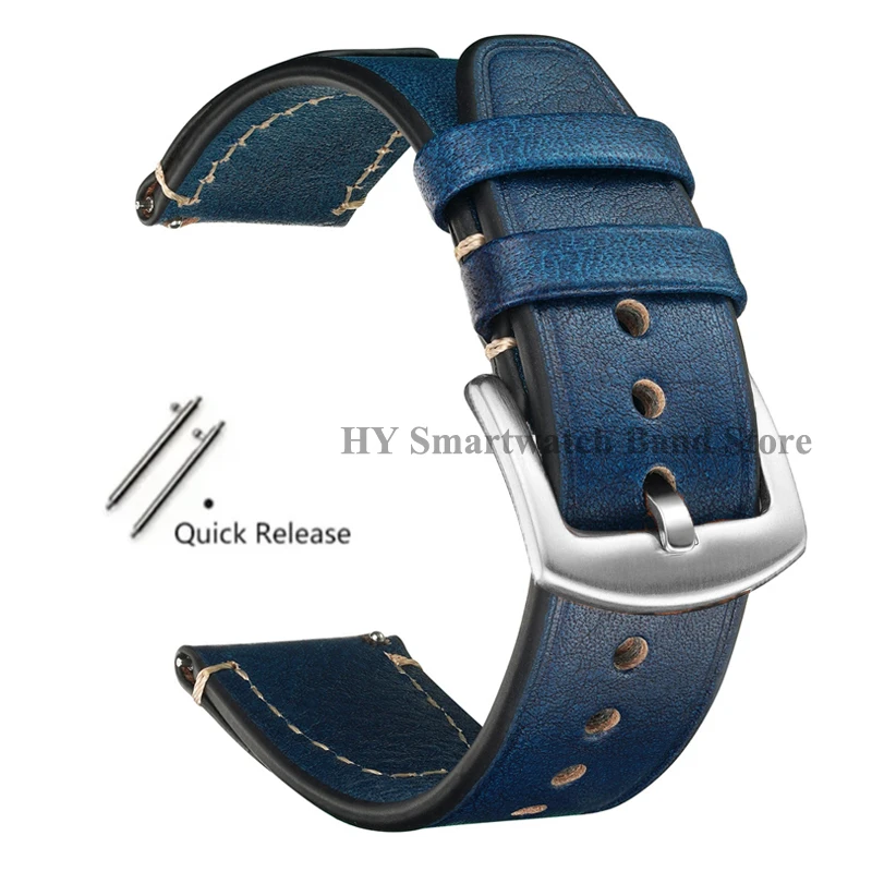 Vintage Leather Quick Release Waterproof Sport Wristband with Stitching Cowhide