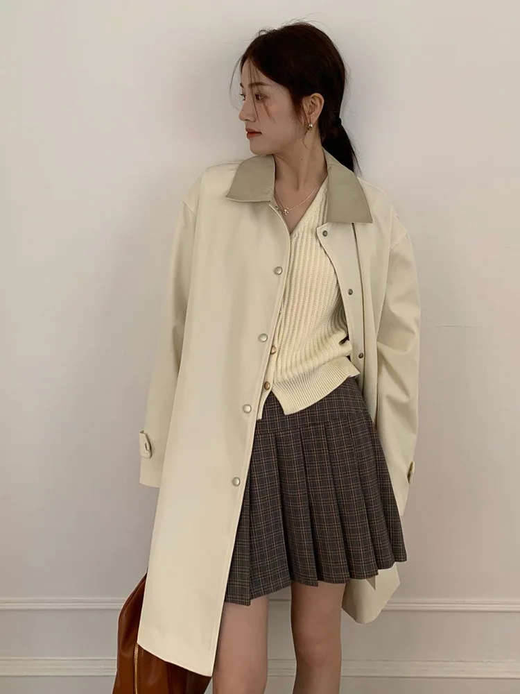 

Spring New Arrival High Quality Women Loose Casual lapel Single Breasted Classic Oversize Long Trench Coat Chic Female