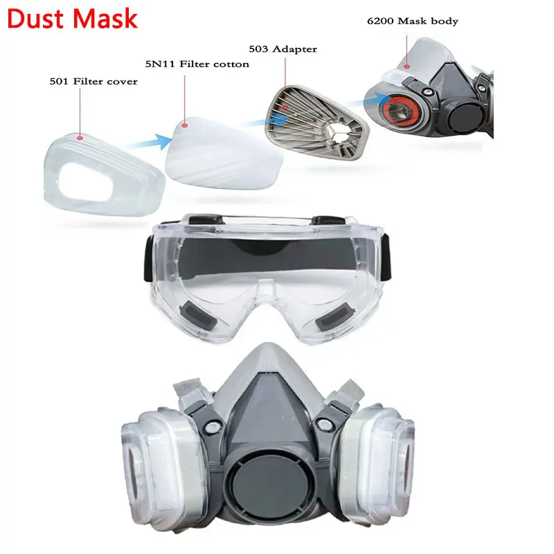 6200 Dust Mask Half Face With 503 5N11 Particle Filters Goggles Set For Industrial Labor Dust Paint Spray Decoration Grinding ﻿ 1