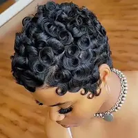 Perruques courtes coupe lutin pour femmes noires cheveux synthétiques Afro perruque lutin couleur noire perruques courtes pour les femmes noires courtes bouclées 1